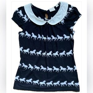 Vintage ‘00s Horses T-Shirt with Twee Collar